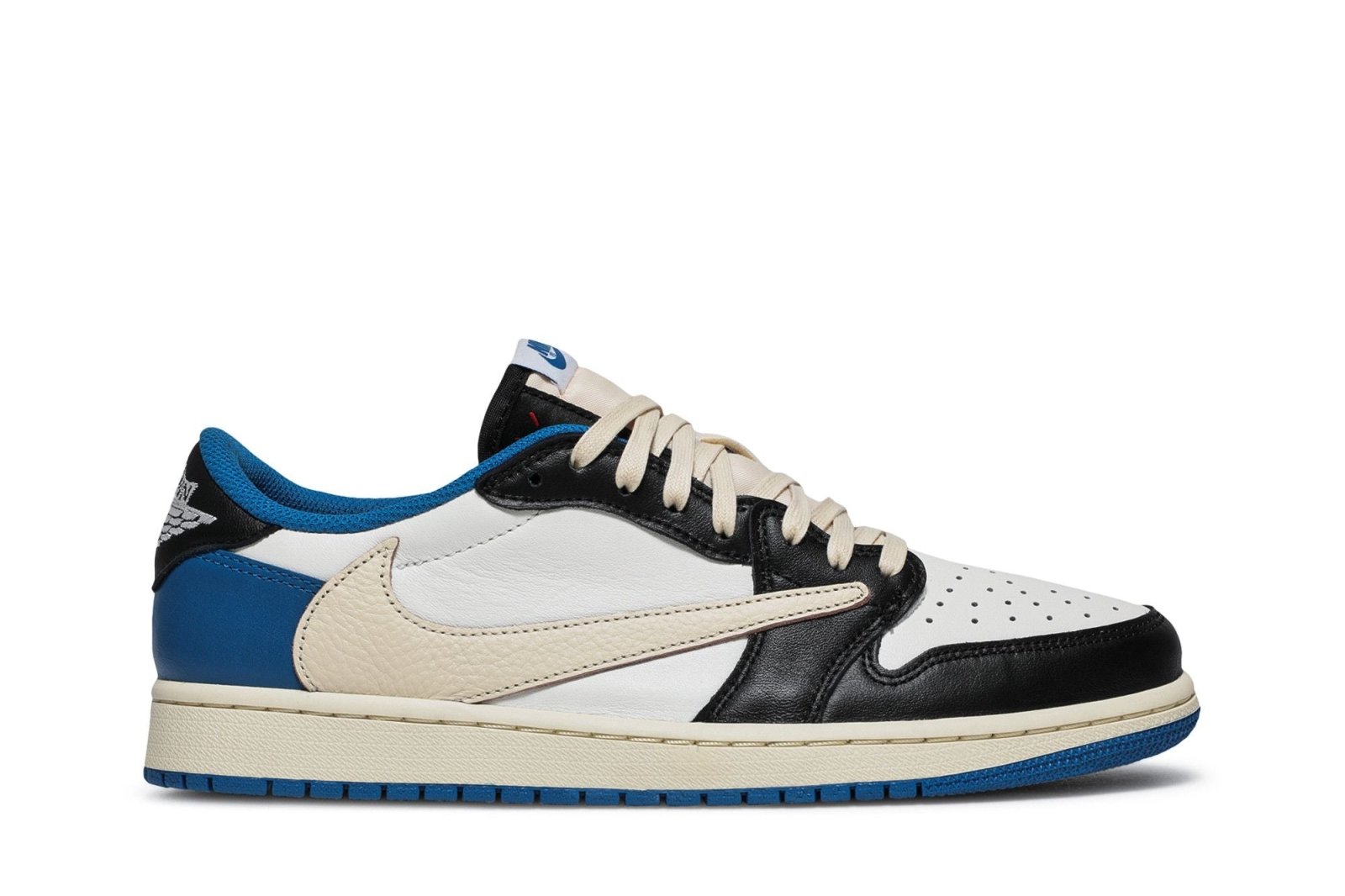 Tênis Nike Air Jordan 1 Retro Low Fragment Design x Travis Scott Couro Branco Preto Azul