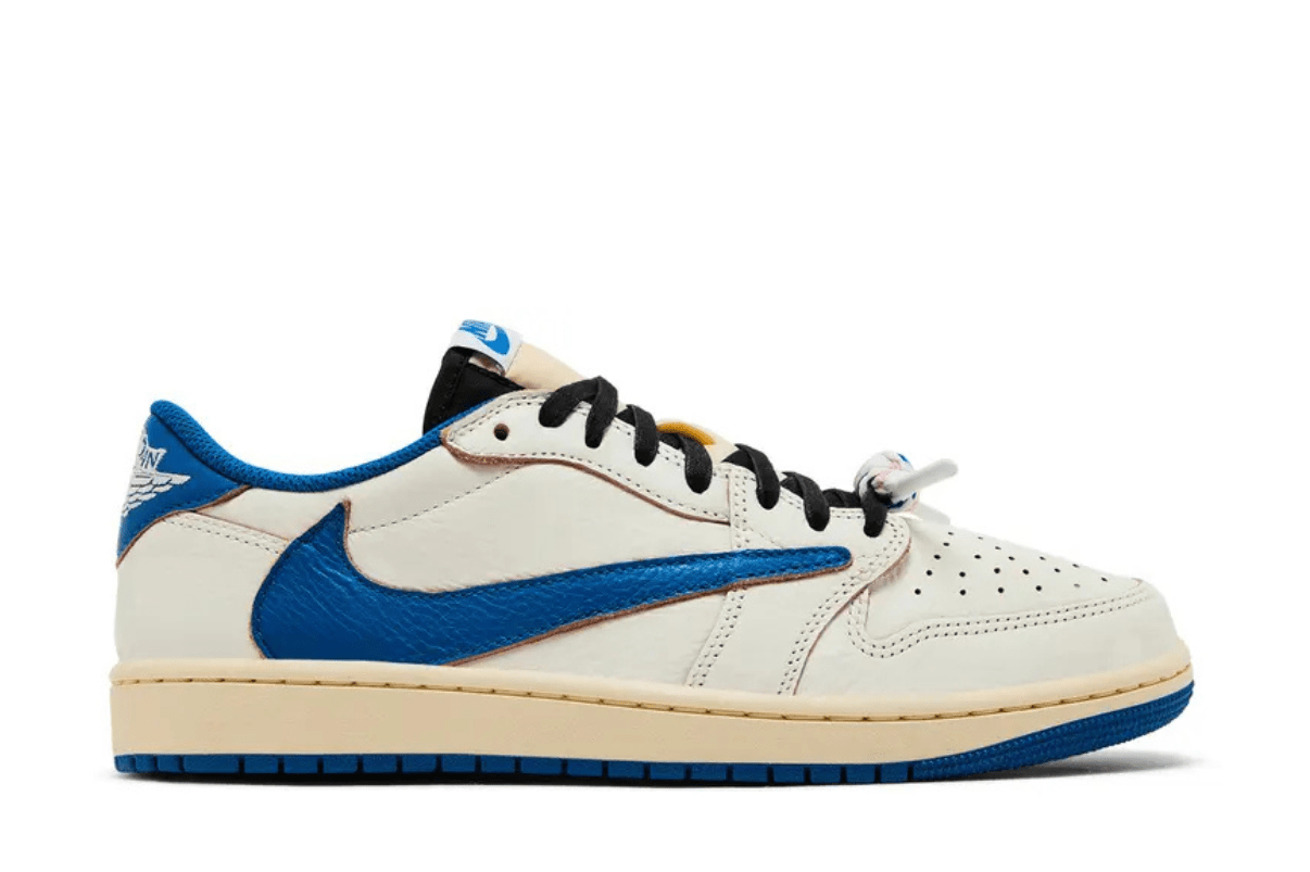 Tênis Nike Air Jordan 1 x Travis Scott Retro Low OG SP Nike Sail Military Blue Couro